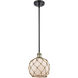 Ballston Farmhouse Rope LED 8 inch Black Antique Brass Pendant Ceiling Light in White Glass with Brown Rope, Ballston