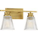 Transitional 2 Light 16 inch Natural Brass Bathroom Vanity Light Wall Light