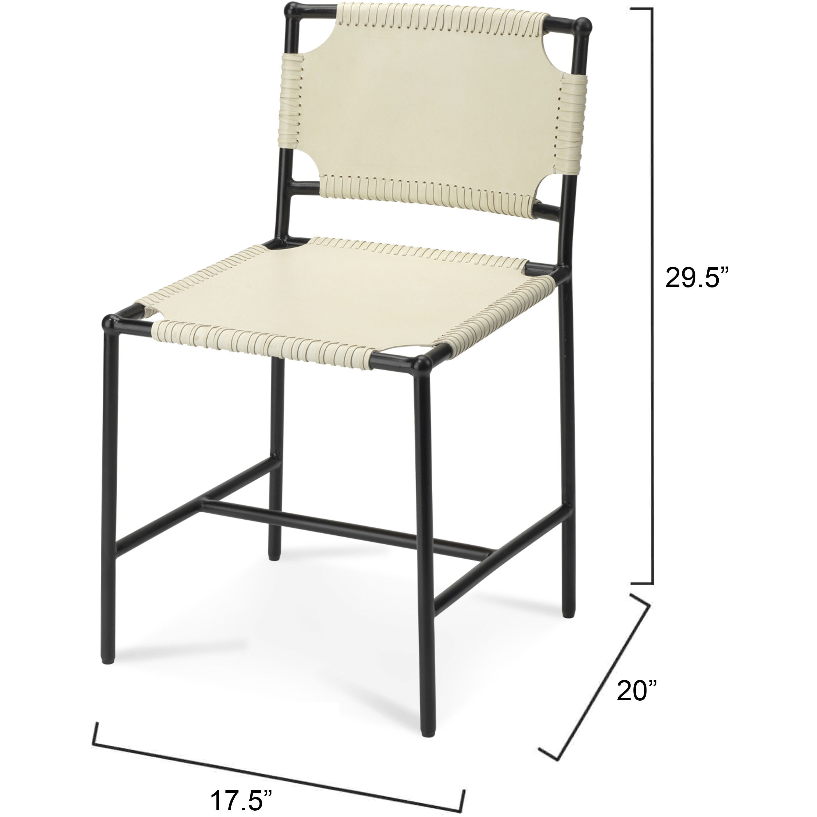 Asher Off White Leather & Black Forged Iron Dining Chair