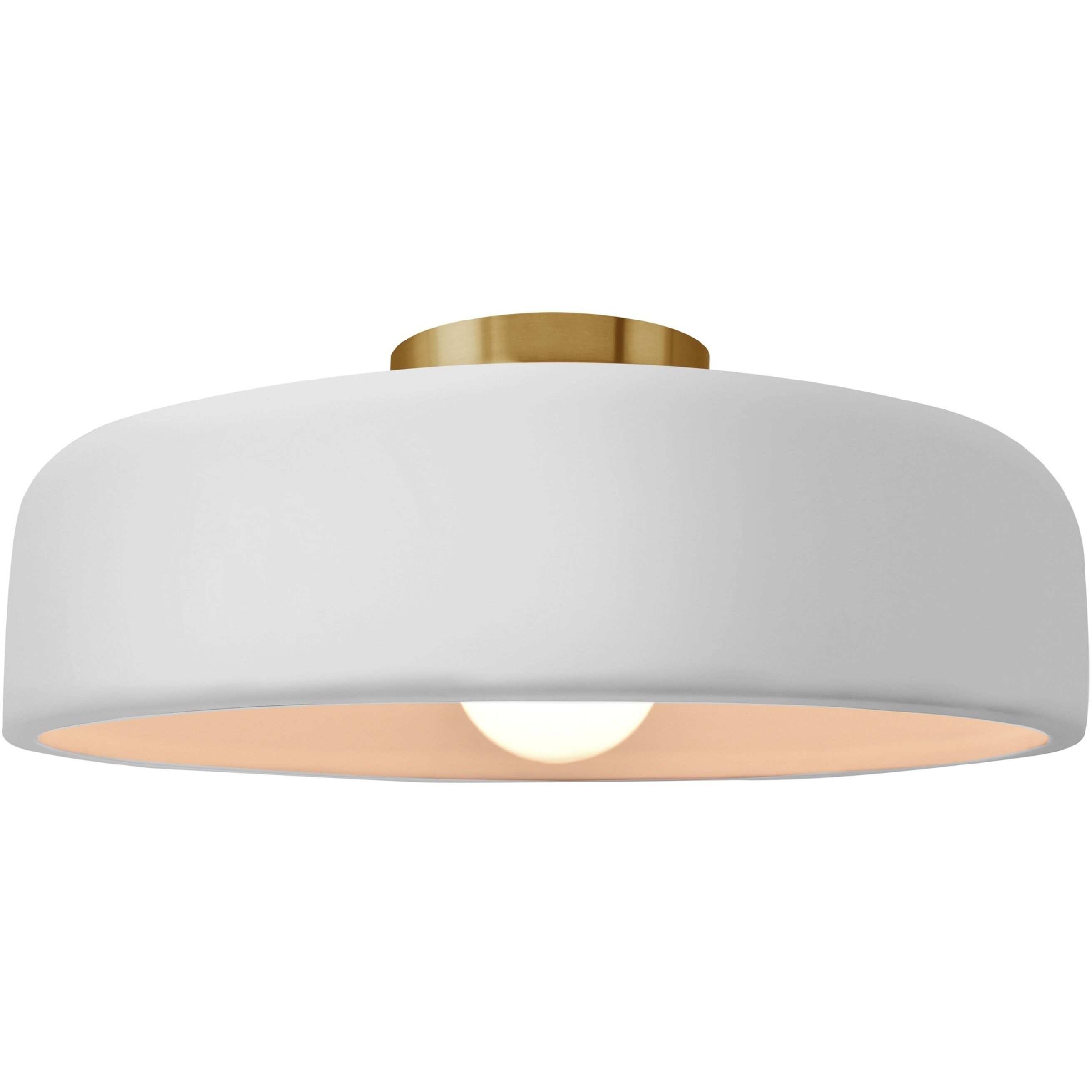 Radiance Collection - Spire 1 Light 13 inch Gloss White and Brushed Brass Semi-Flush Ceiling Light in Replaceable Bulb, Gloss White (outside and inside of fixture), 13W x 6H, Form+Finish+Function