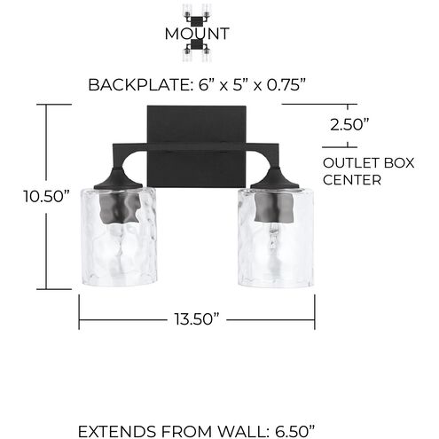 Clint 2 Light 14 inch Black Iron Vanity Light Wall Light