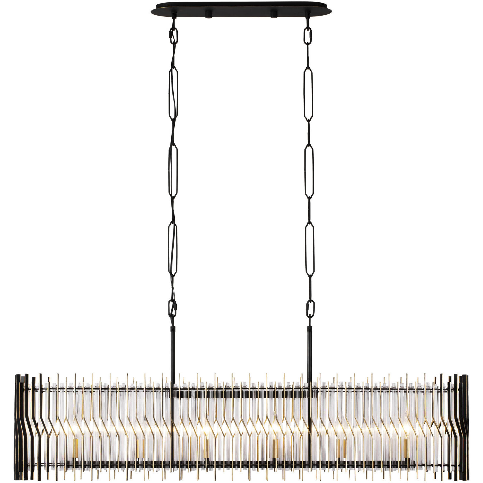 Park Row 6 Light 48 inch Matte Black and French Gold Linear Pendant Ceiling Light, Smithsonian Collaboration