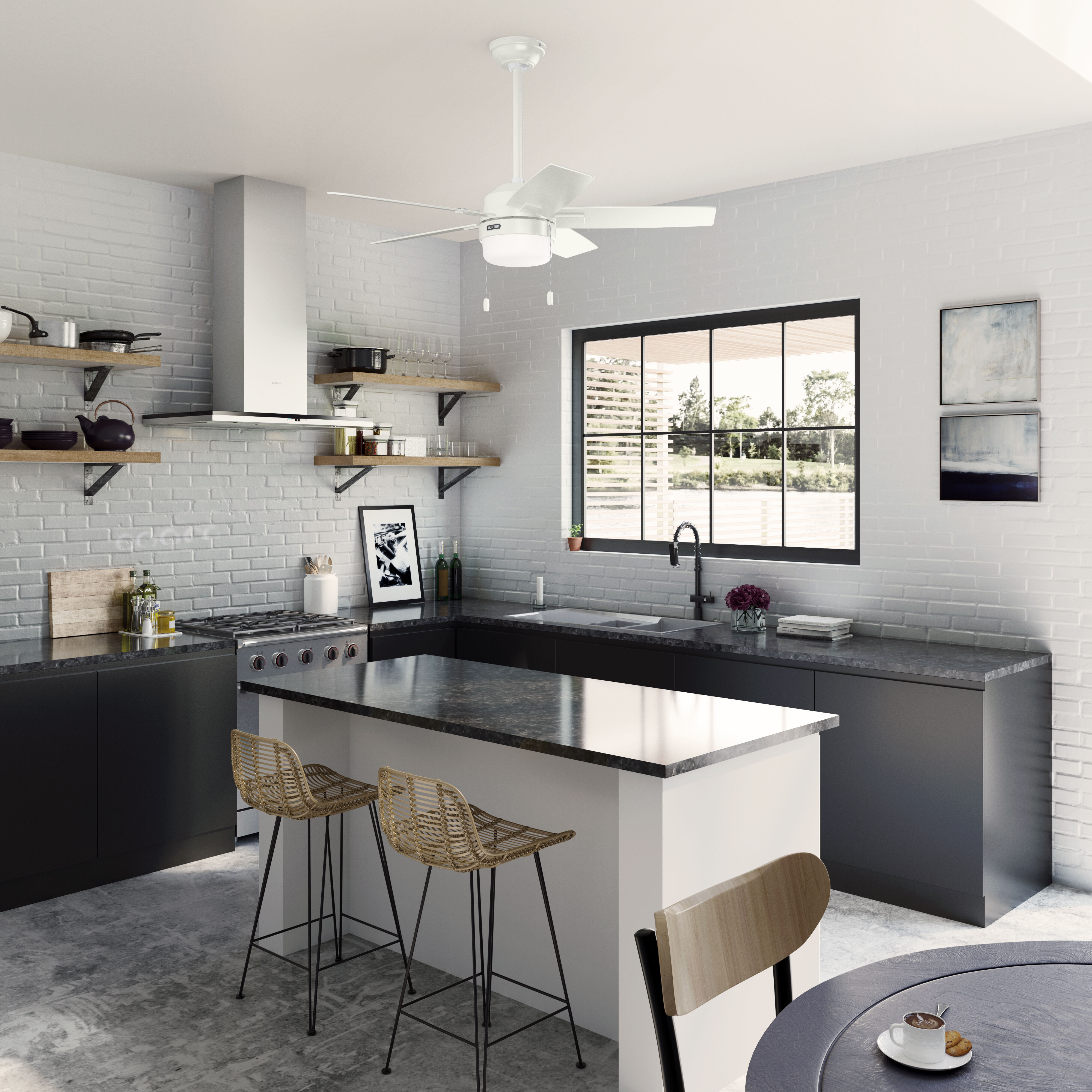 Anisten 44 inch Fresh White with Fresh White/Light Oak Blades Ceiling Fan