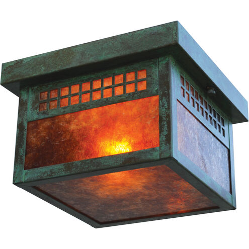 Glasgow 1 Light 7 inch Verdigris Patina Flush Mount Ceiling Light in Amber Mica