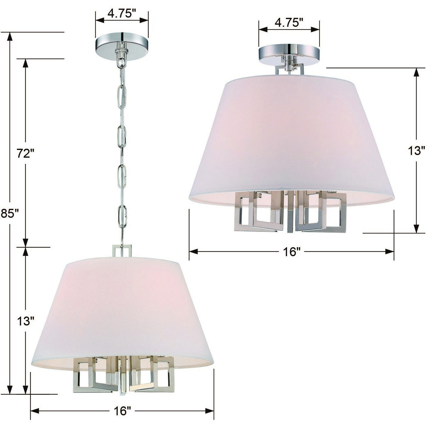 Westwood 5 Light 16 inch Polished Nickel Semi Flush Ceiling Light