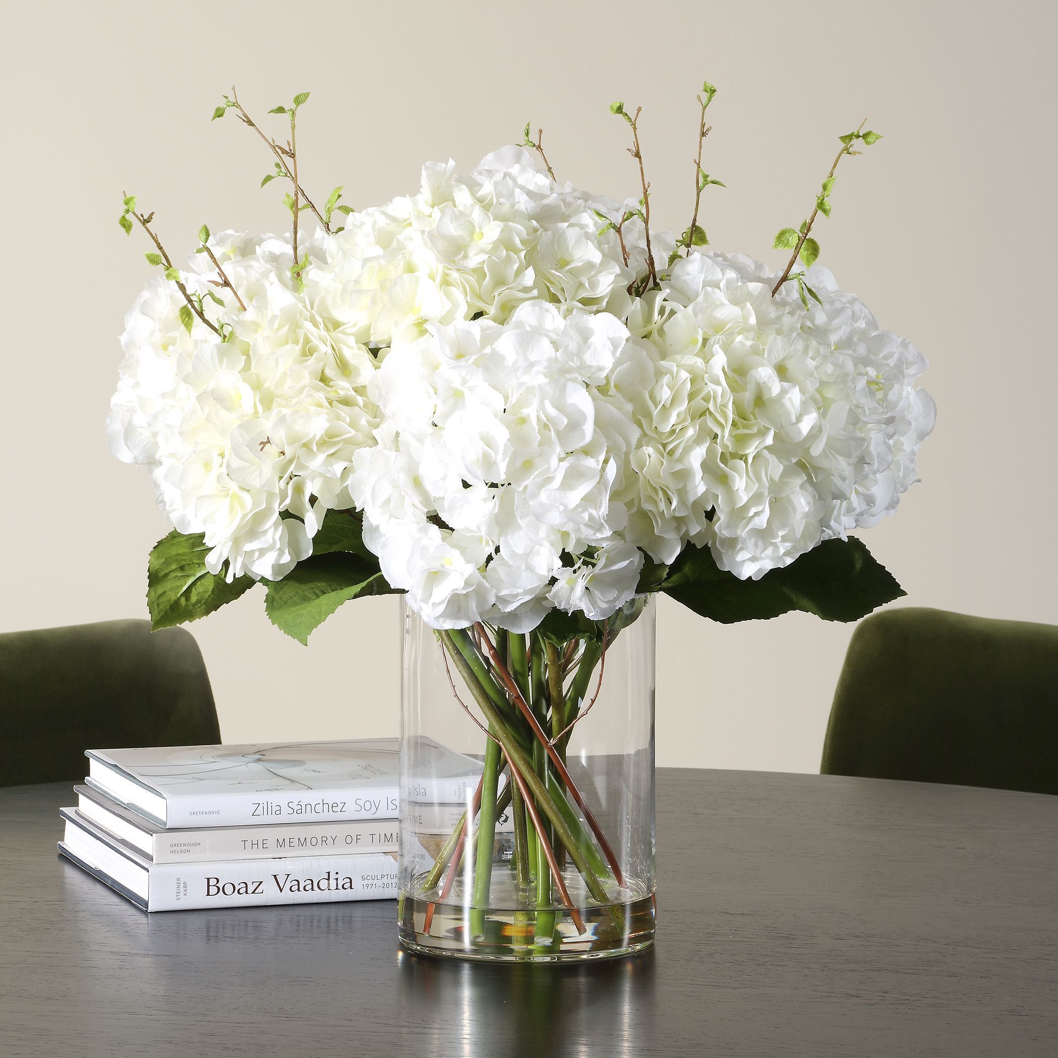 Anastasia Hydrangea Cream Hydrangeas and Natural Foliage Centerpiece