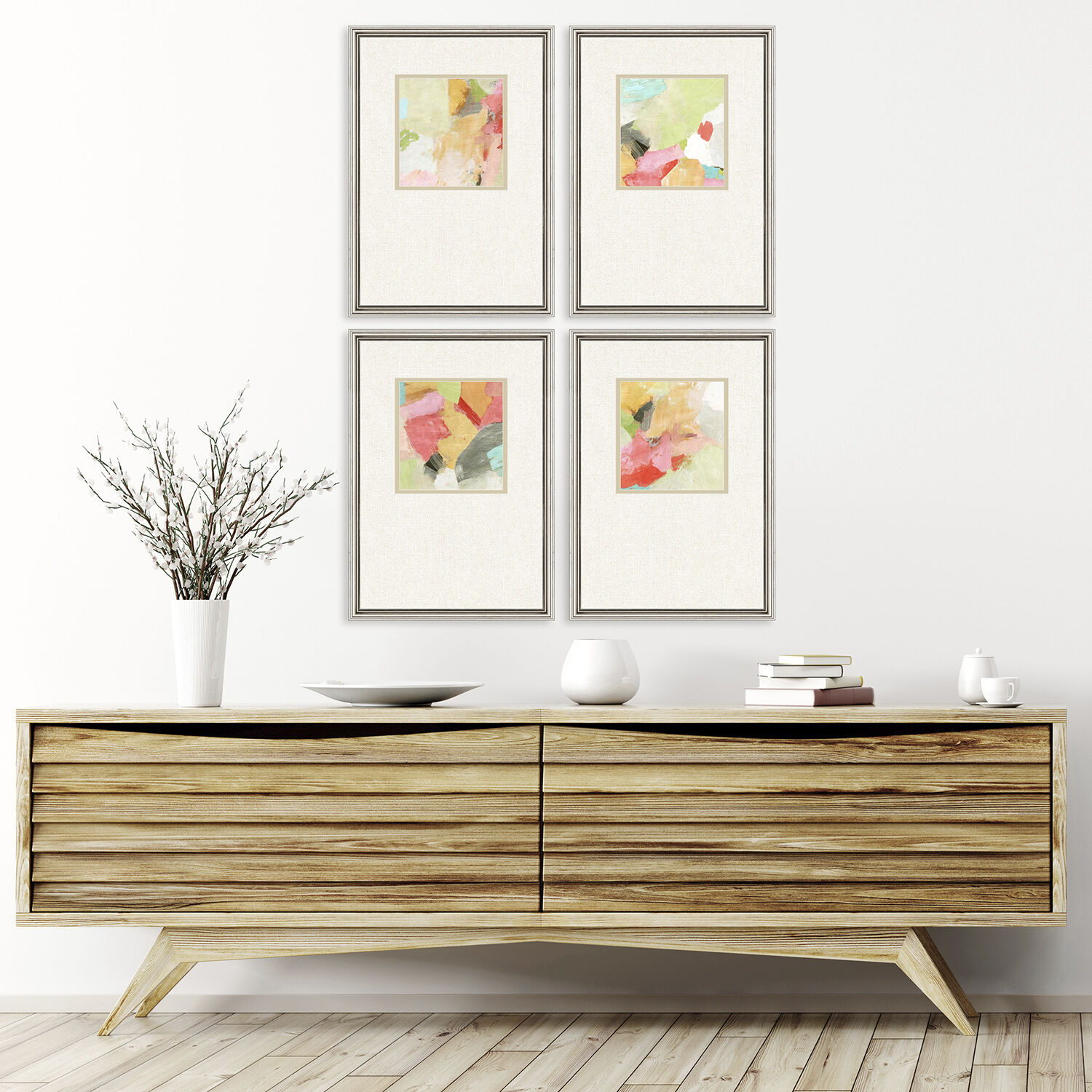 Abstract Multi and Green and Orange and Pink Framed Art