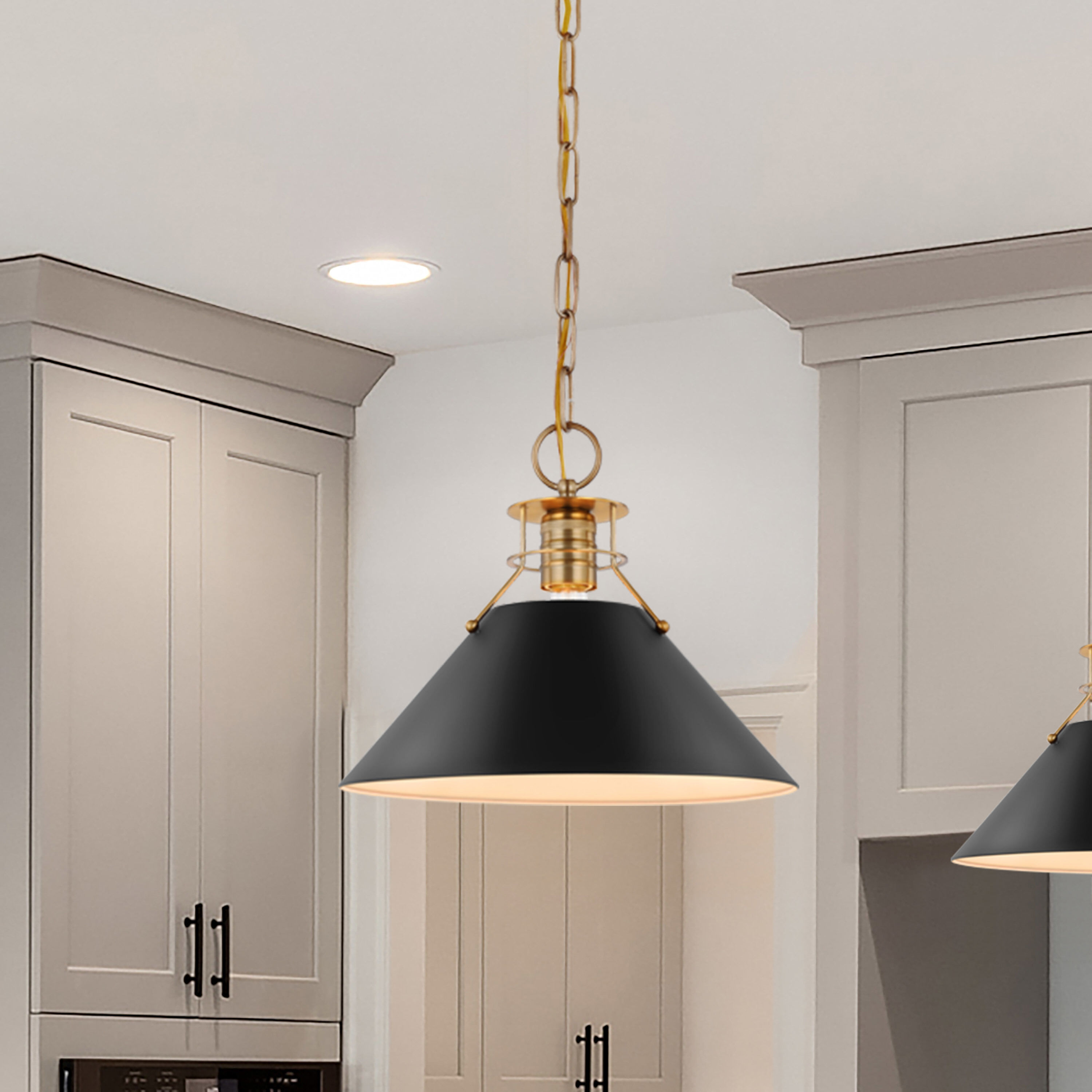 Outpost 1 Light 13 inch Matte Black/Burnished Brass Pendant Ceiling Light