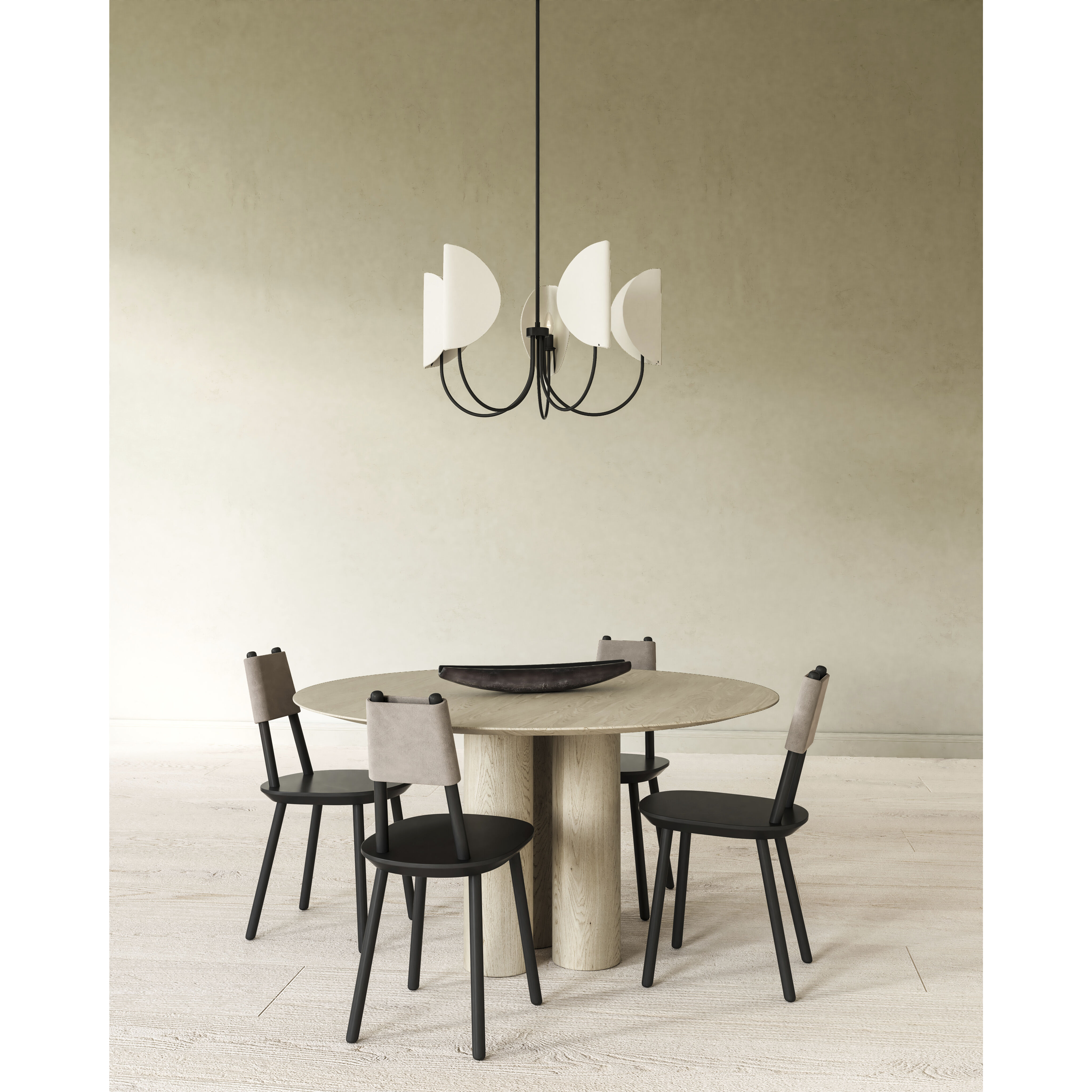 Alora Mood Seno 5 Light 32 inch Matte Black Chandelier Ceiling Light in White Cotton