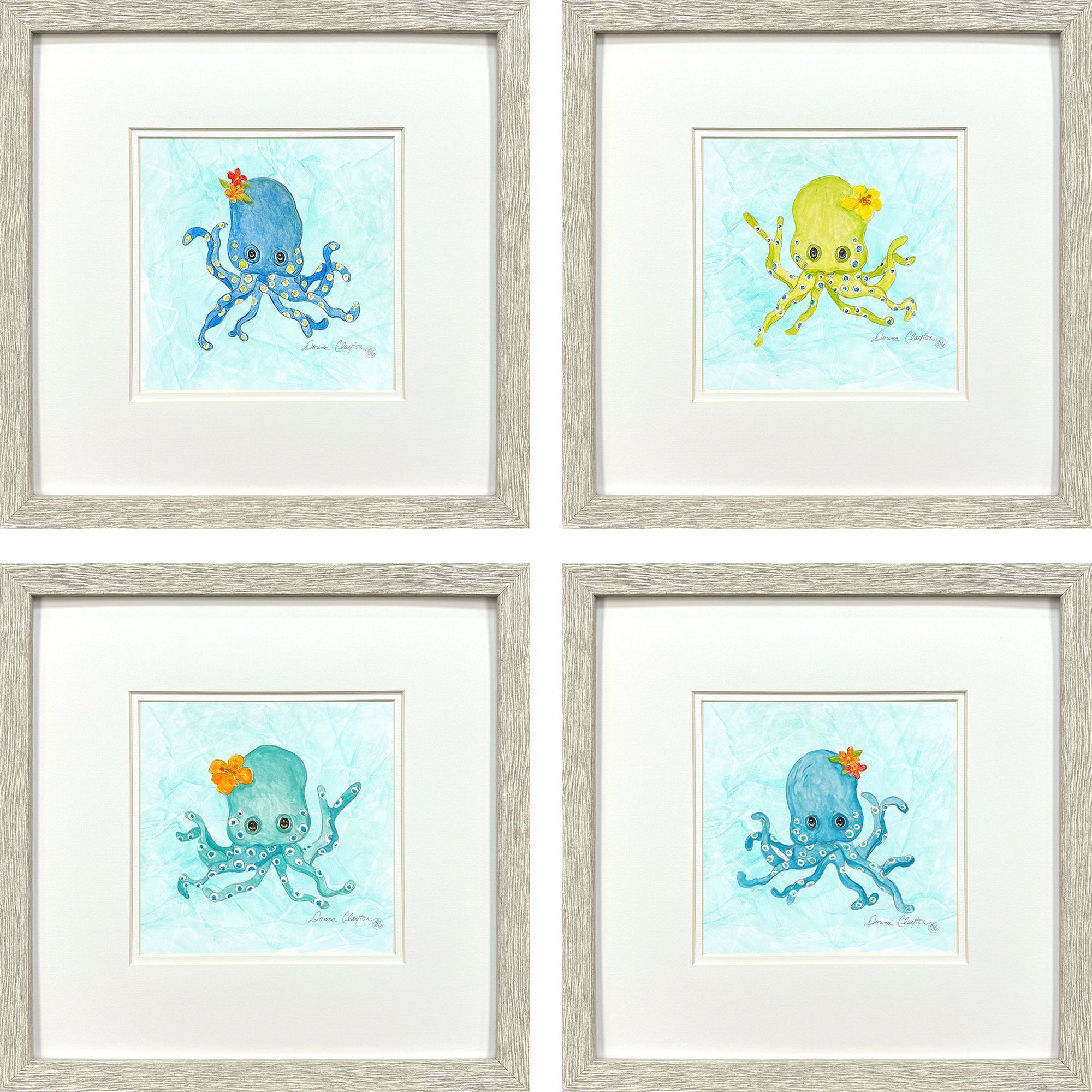 Baby Octopus Blue and Green and Multi and Teal Framed Art, Propac