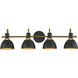 Dusk 4 Light 33.25 inch Black and Antique Brass Bath Vanity Wall Light