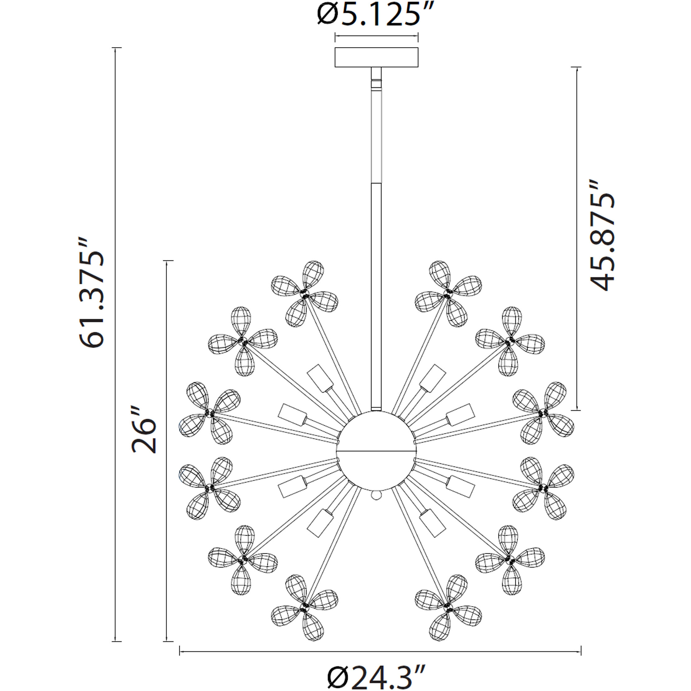 Adelle 12 Light 24.3 inch Matte Black Chandelier Ceiling Light