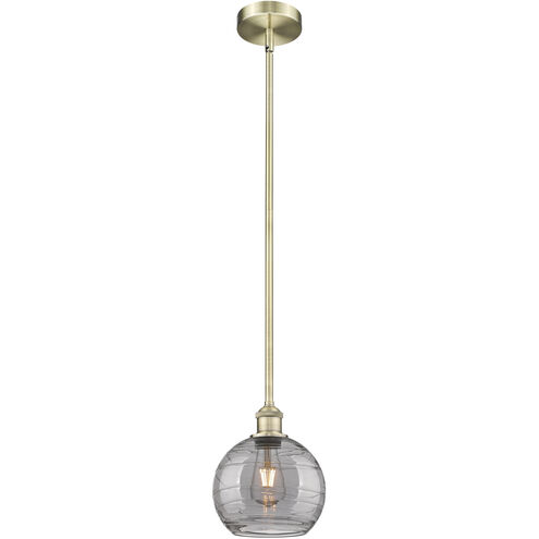 Edison Athens Deco Swirl 1 Light 8 inch Antique Brass Stem Hung Mini Pendant Ceiling Light