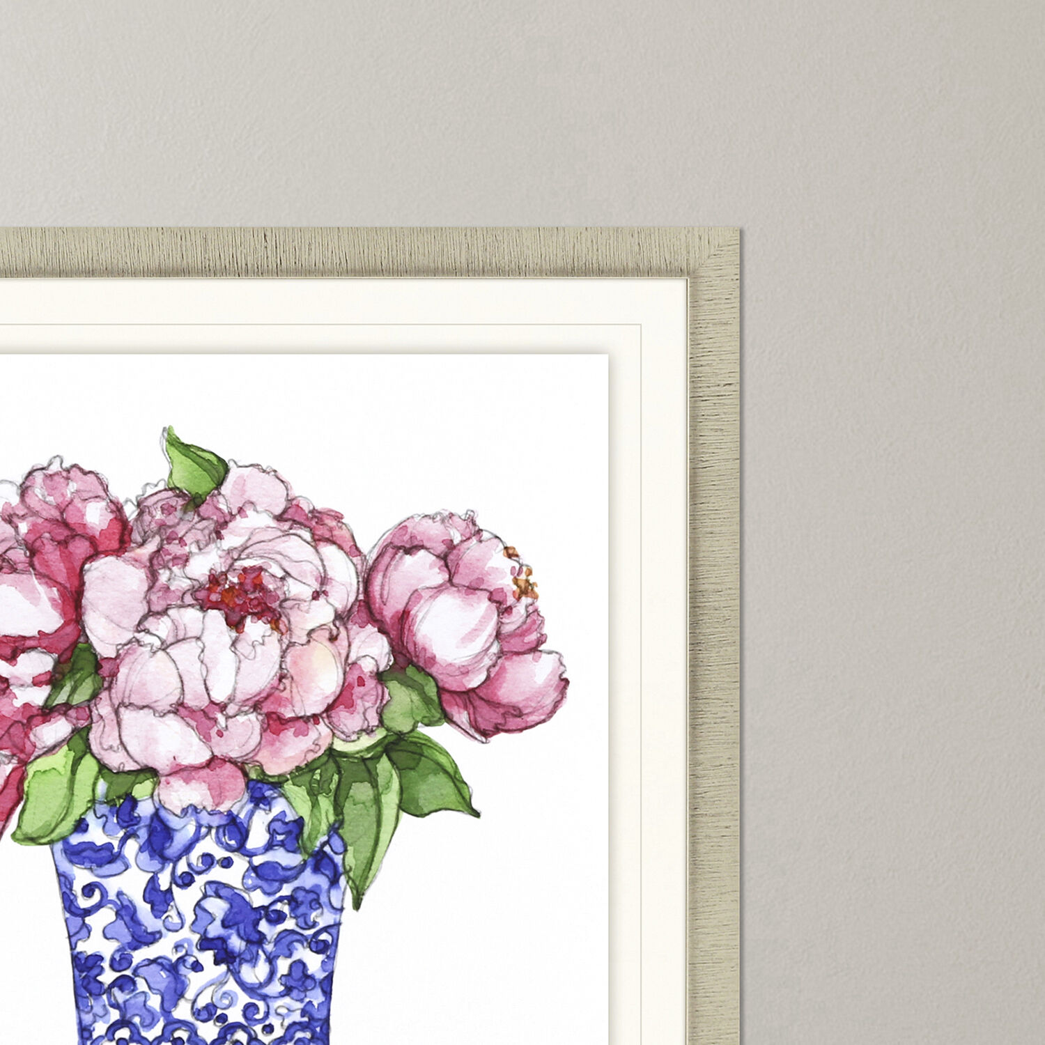 Pretty Petals Pink and Blue and Green and White Framed Art