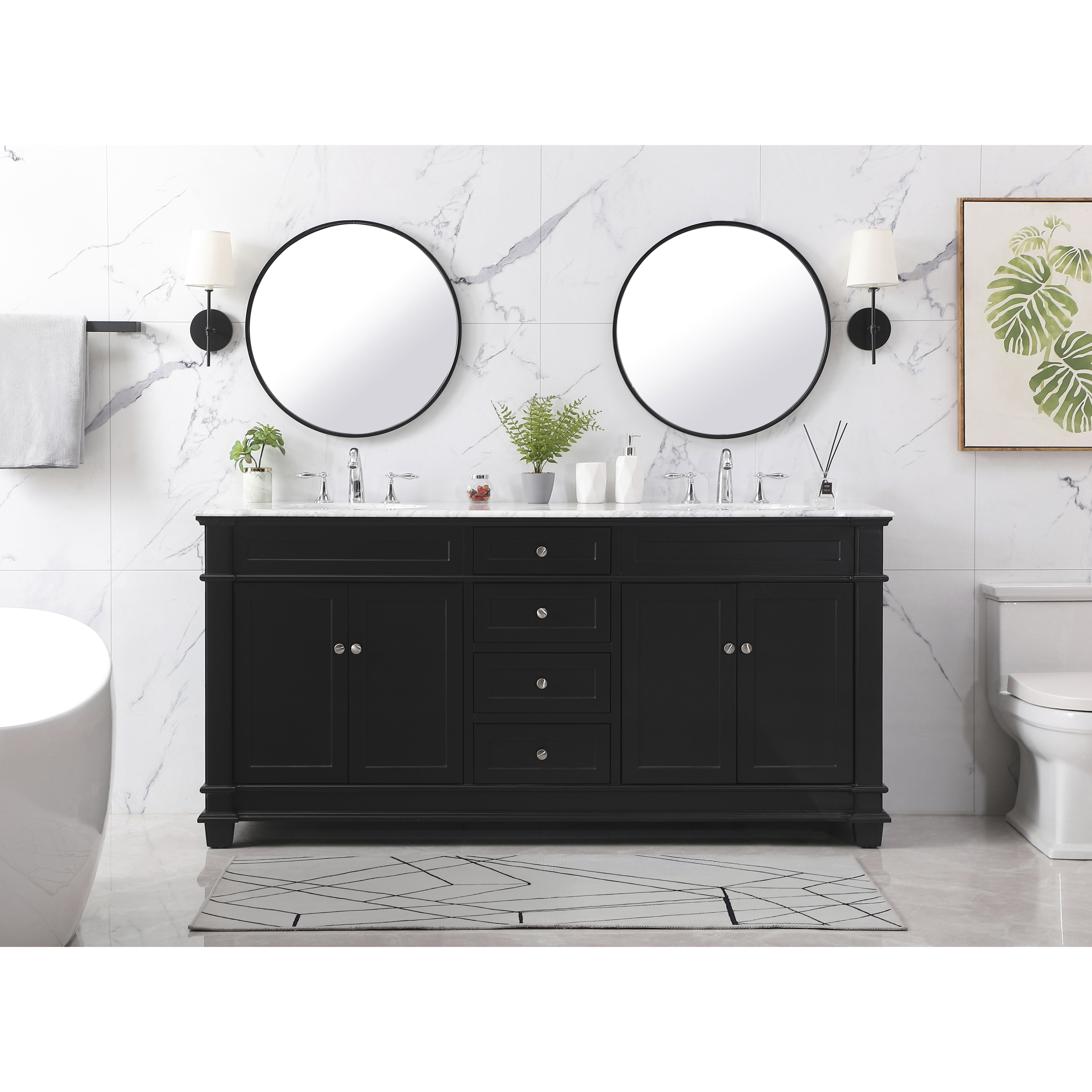 Wesley 72 X 22 X 35 inch Black Vanity Sink Set