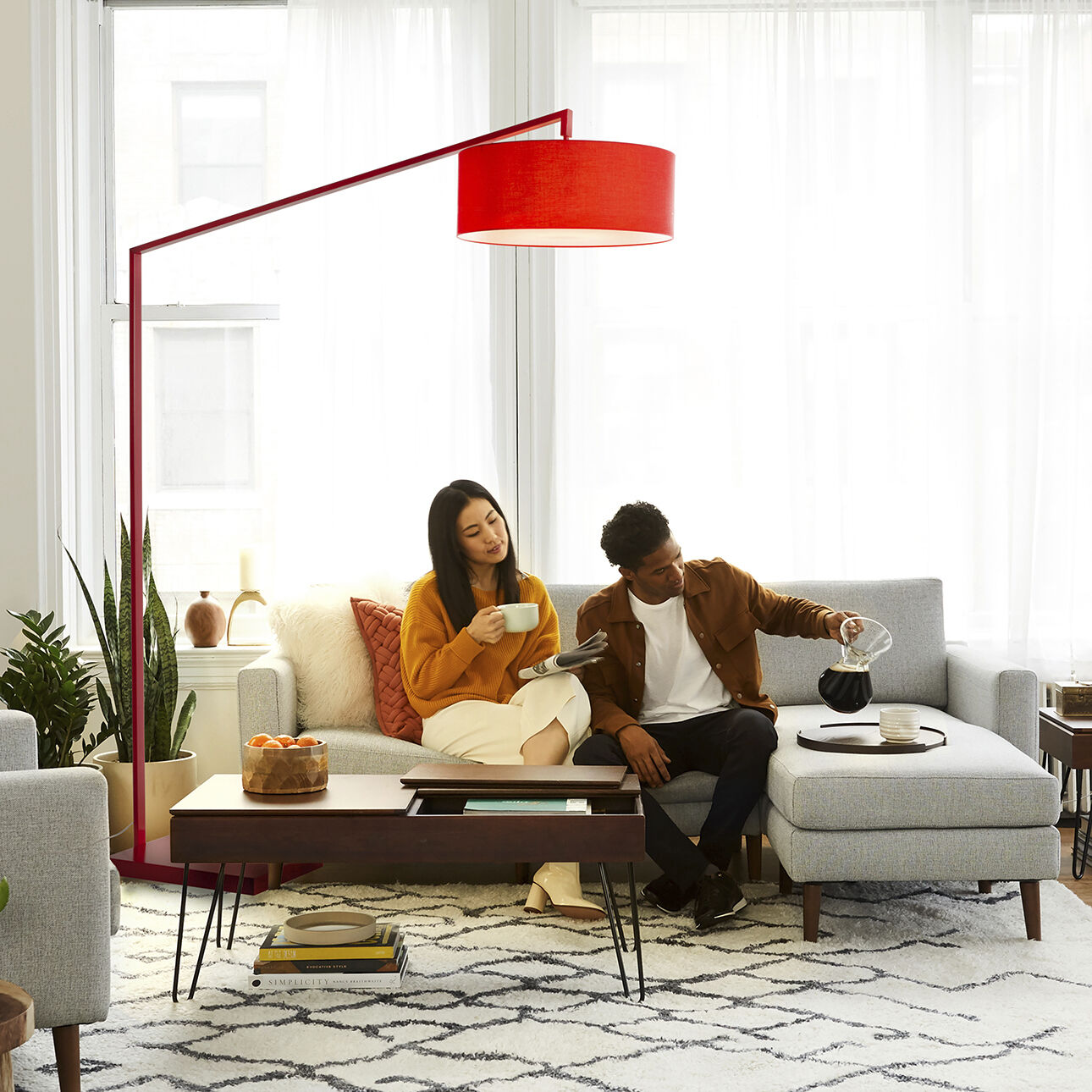 Stretch 87 inch 14.00 watt Red Arc Floor Lamp Portable Light
