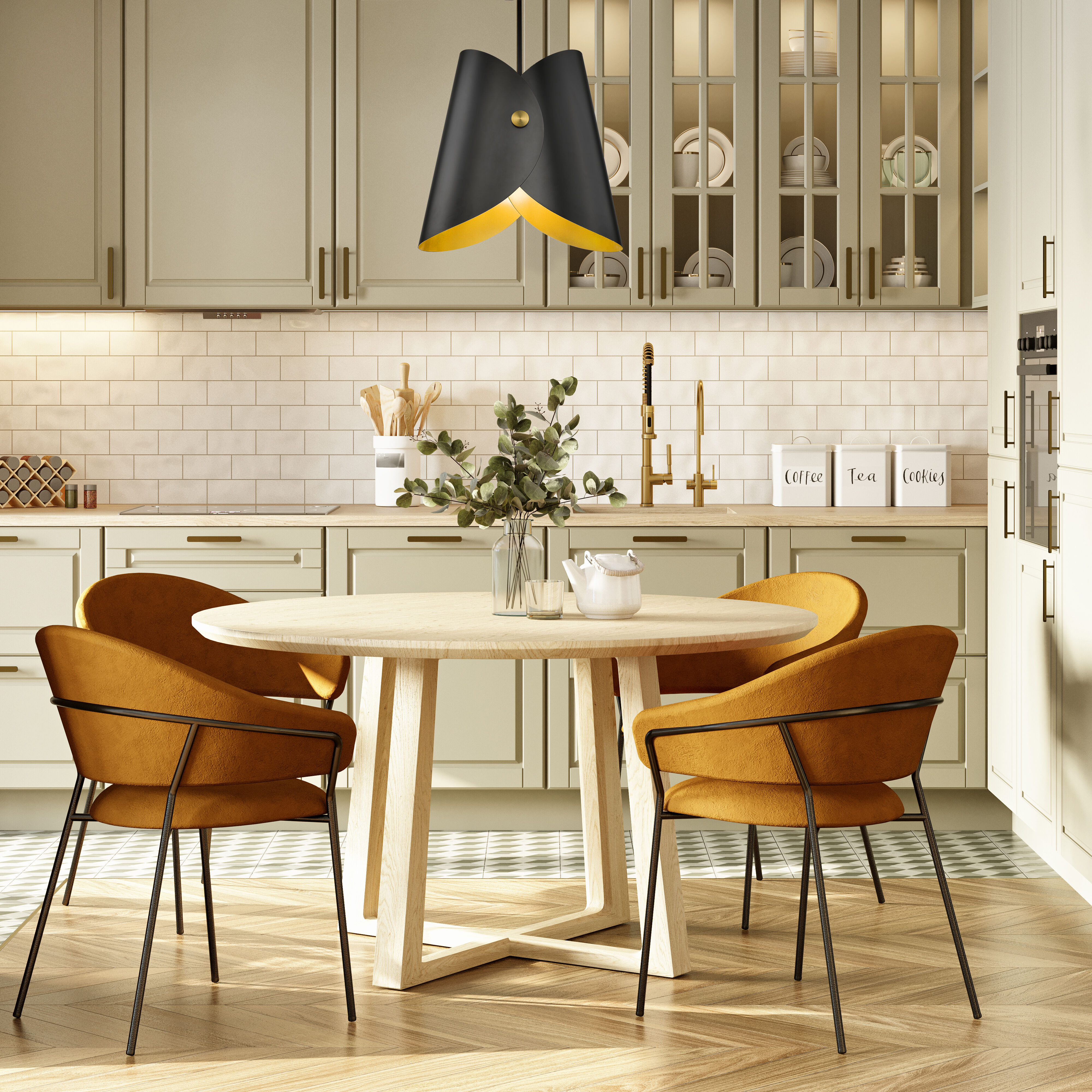 Salone 1 Light 14.25 inch Matte Black Pendant Ceiling Light in Matte Black Outer,  Gold Inner