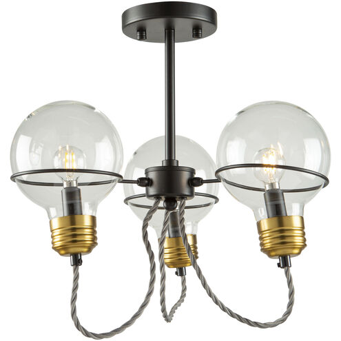 Martina 3 Light Black and Brushed Brass Semi-Flush Mount Ceiling Light