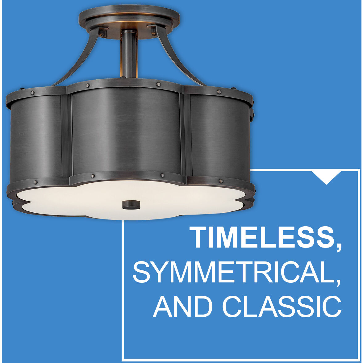 Chance 2 Light 14.25 inch Blackened Brass Indoor Semi-Flush Mount Ceiling Light