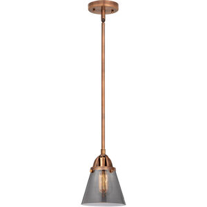 Nouveau 2 Small Cone LED 6 inch Antique Copper Mini Pendant Ceiling Light in Plated Smoke Glass