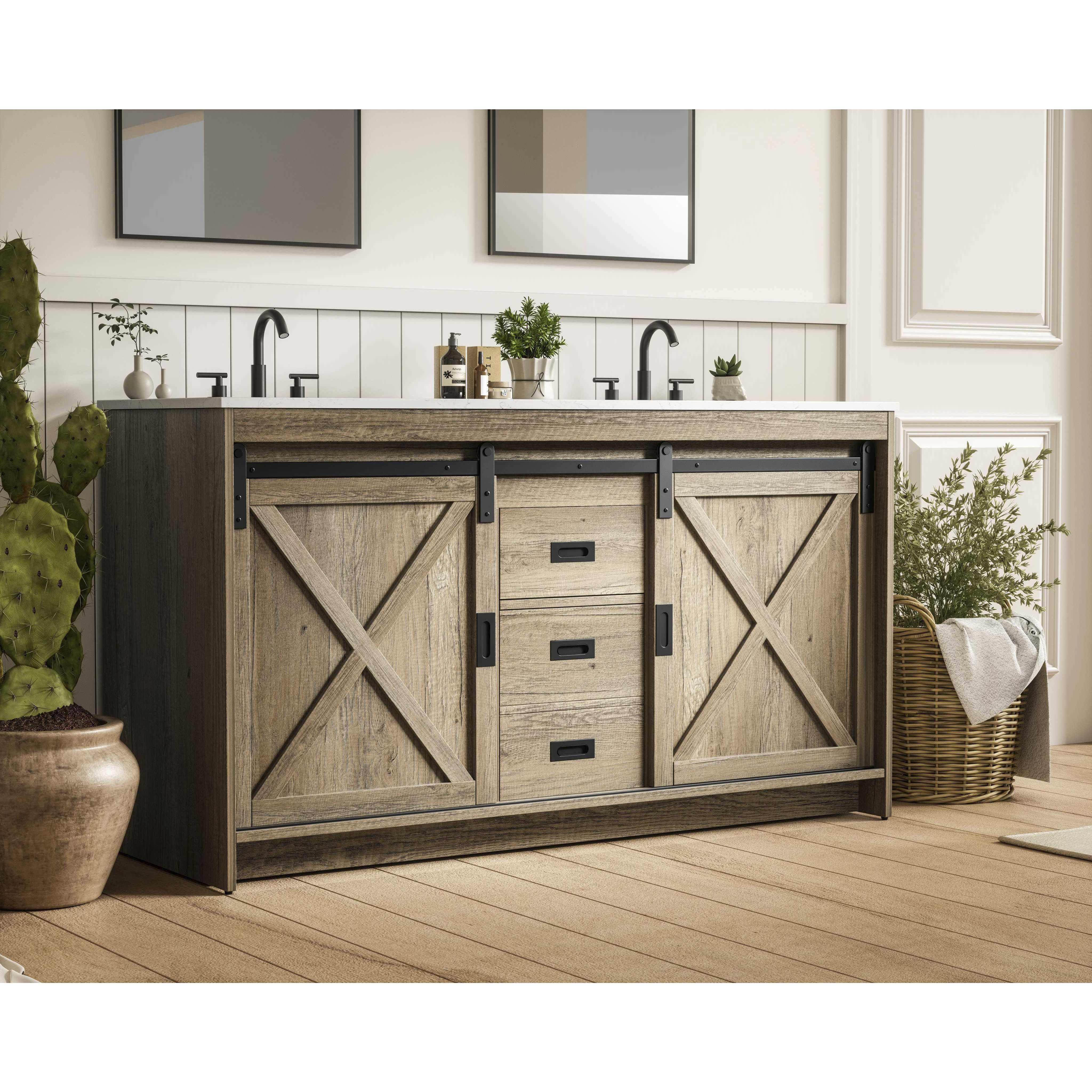 Austin 60 X 34 inch Natural Oak Bathroom Vanity Cabinet