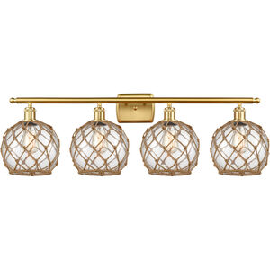 Ballston Farmhouse Rope LED 36 inch Satin Gold Bath Vanity Light Wall Light in Clear Glass with Brown Rope, Ballston