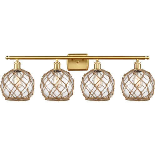 Ballston Farmhouse Rope LED 36 inch Satin Gold Bath Vanity Light Wall Light in Clear Glass with Brown Rope, Ballston