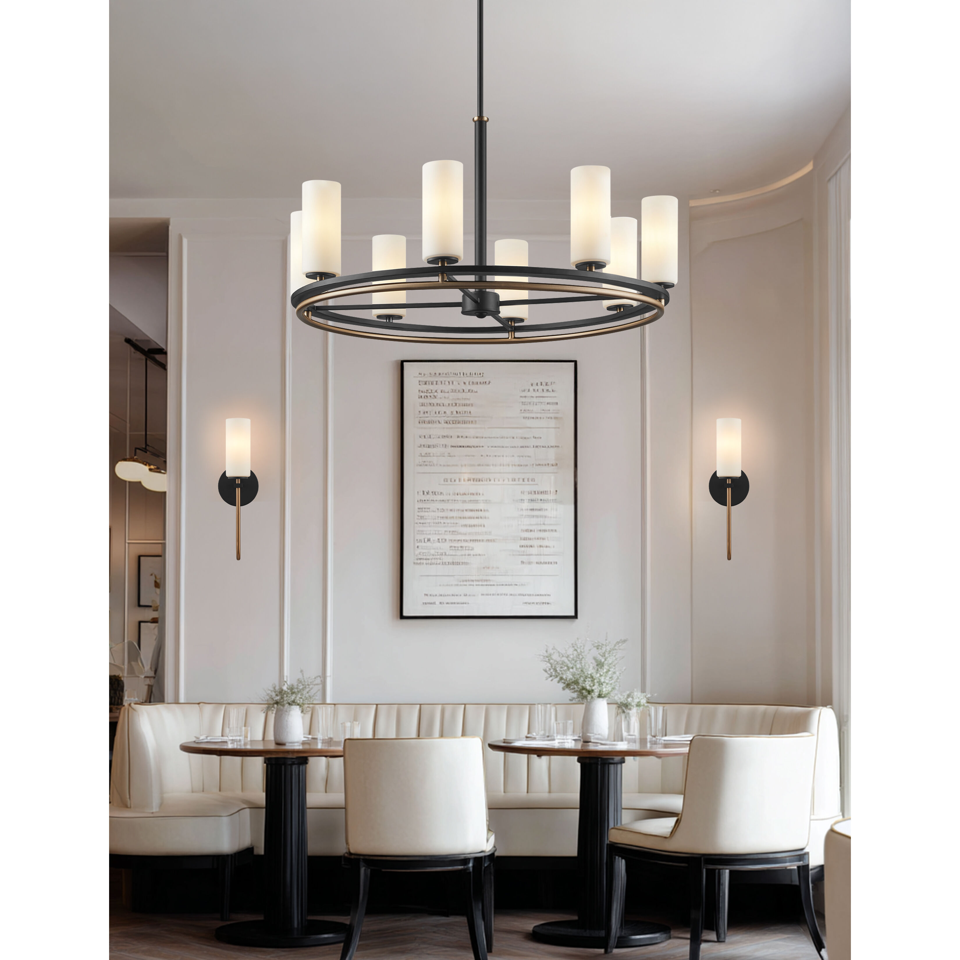 Fusion Collection - Tilburg Family 6 Light 26.5 inch Matte Black and Brass Chandelier Ceiling Light in 26.5" D x 26.5" W x 17" H, EVOLV