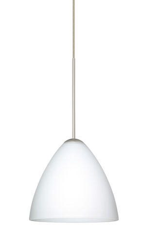 Mia 1 Light Satin Nickel Pendant Ceiling Light in Opal Matte Glass, Halogen