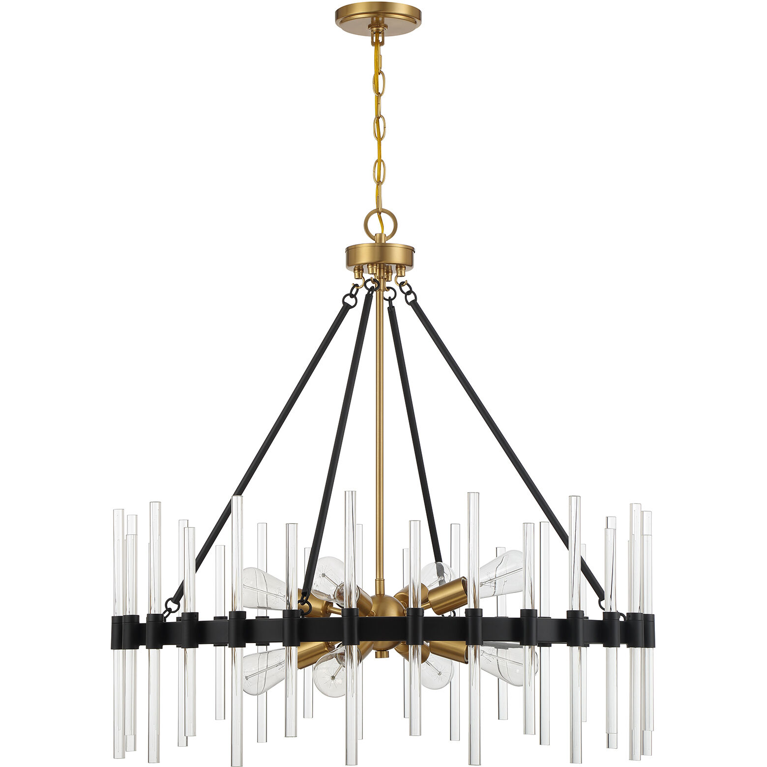Santiago 8 Light 30 inch Black with Warm Brass Accents Pendant Ceiling Light