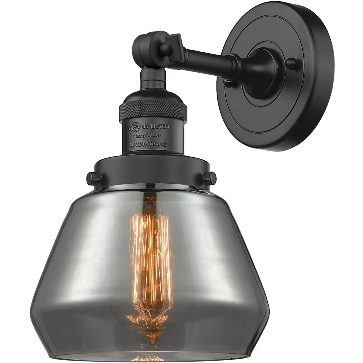 Franklin Restoration Fulton 1 Light 7 inch Matte Black Semi-Flush Mount Ceiling Light in Plated Smoke Glass, Franklin Restoration