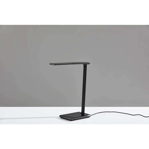 Declan 16 inch 12.00 watt Glossy Black LED Multi-Function Desk Lamp Portable Light, with AdessoCharge Wireless Charging Pad and USB Port, Simplee Adesso