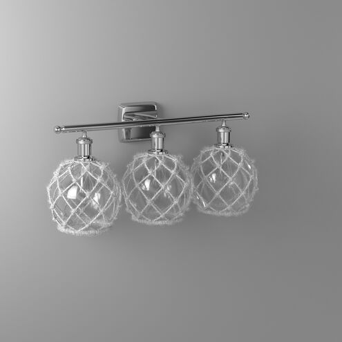 Ballston Farmhouse Rope 3 Light 28 inch Polished Chrome Bath Vanity Light Wall Light in Bulb Not Included, Clear Glass with White Rope, Ballston