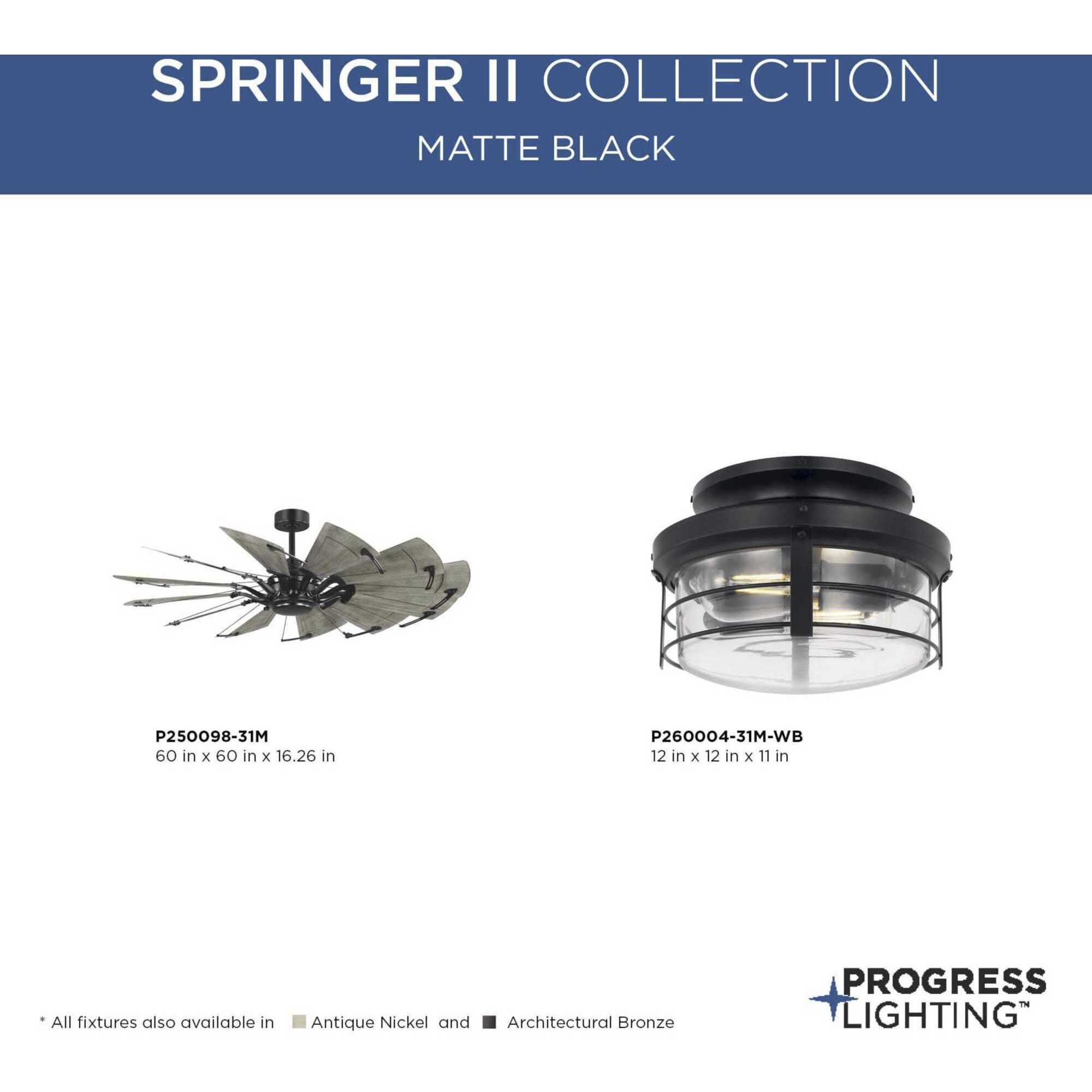 Springer II 60 inch Matte Black with Distressed Charcoal (Painted) Blades Ceiling Fan