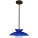 Trilo 15 LED Bronze Stem Pendant Ceiling Light in Blue Matte Glass