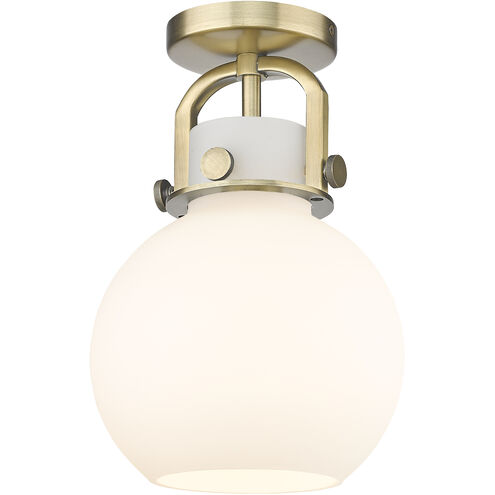Newton Sphere 1 Light 8 inch Brushed Brass Flush Mount Ceiling Light in Matte White Glass