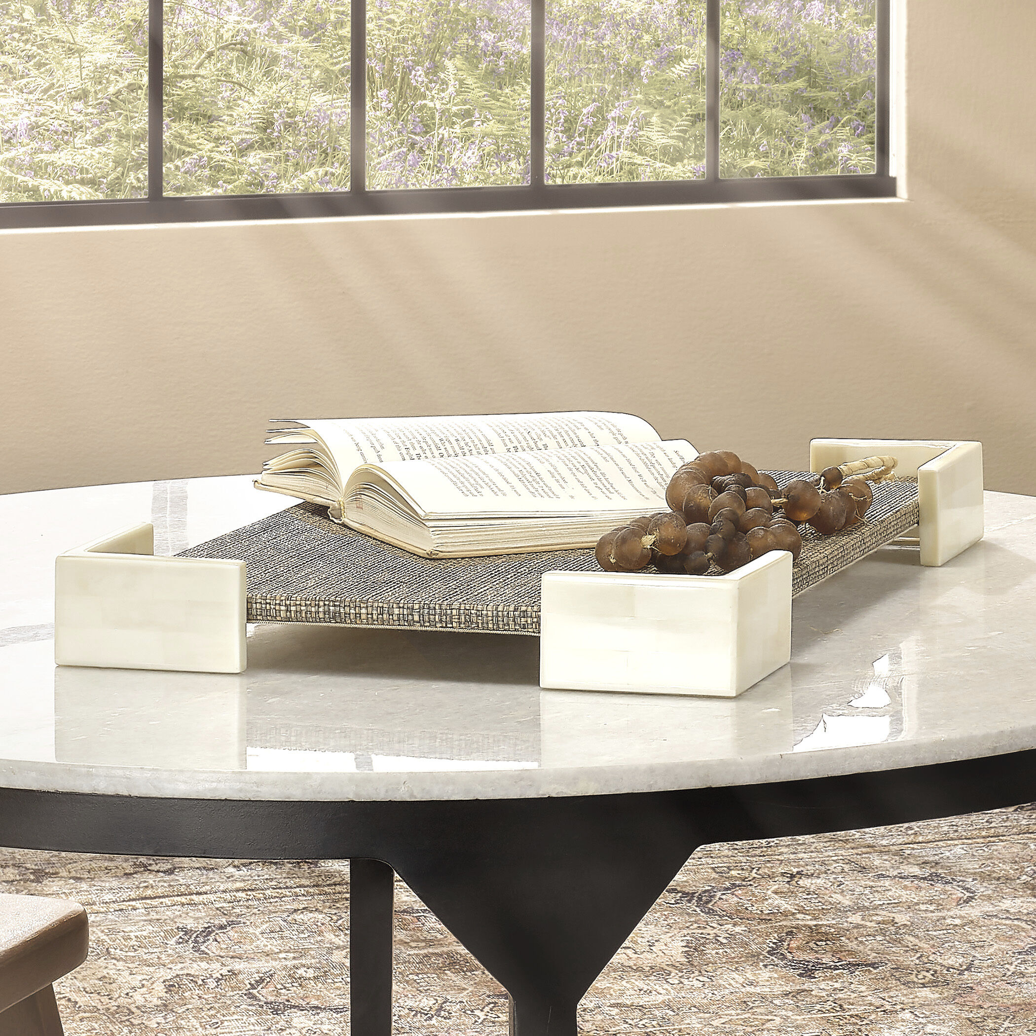 Paradise Grey Steel Raffia and Ivory Bone Bone Tray