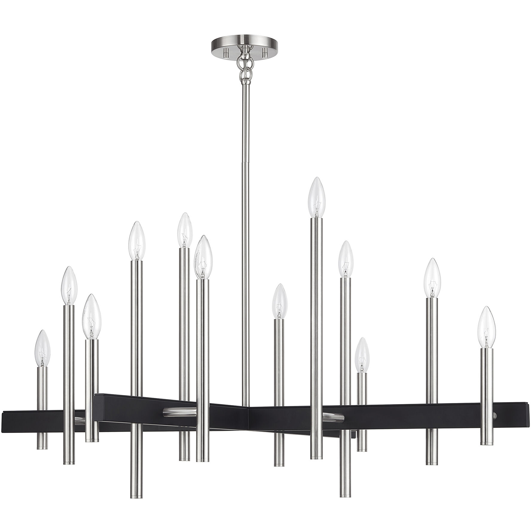 Denmark 12 Light Brushed Nickel with Black Accents Linear Chandelier Ceiling Light