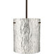 Tamburo 8 LED Bronze Stem Pendant Ceiling Light in Stone Silver Foil Glass