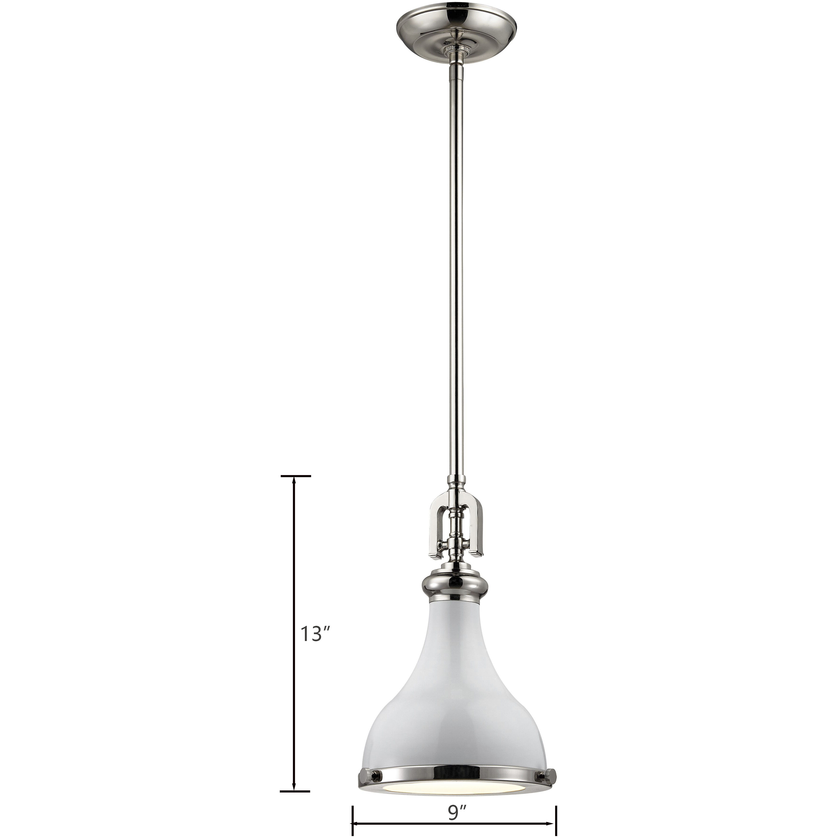 Rutherford 1 Light 9 inch Gloss White with Polished Nickel Mini Pendant Ceiling Light