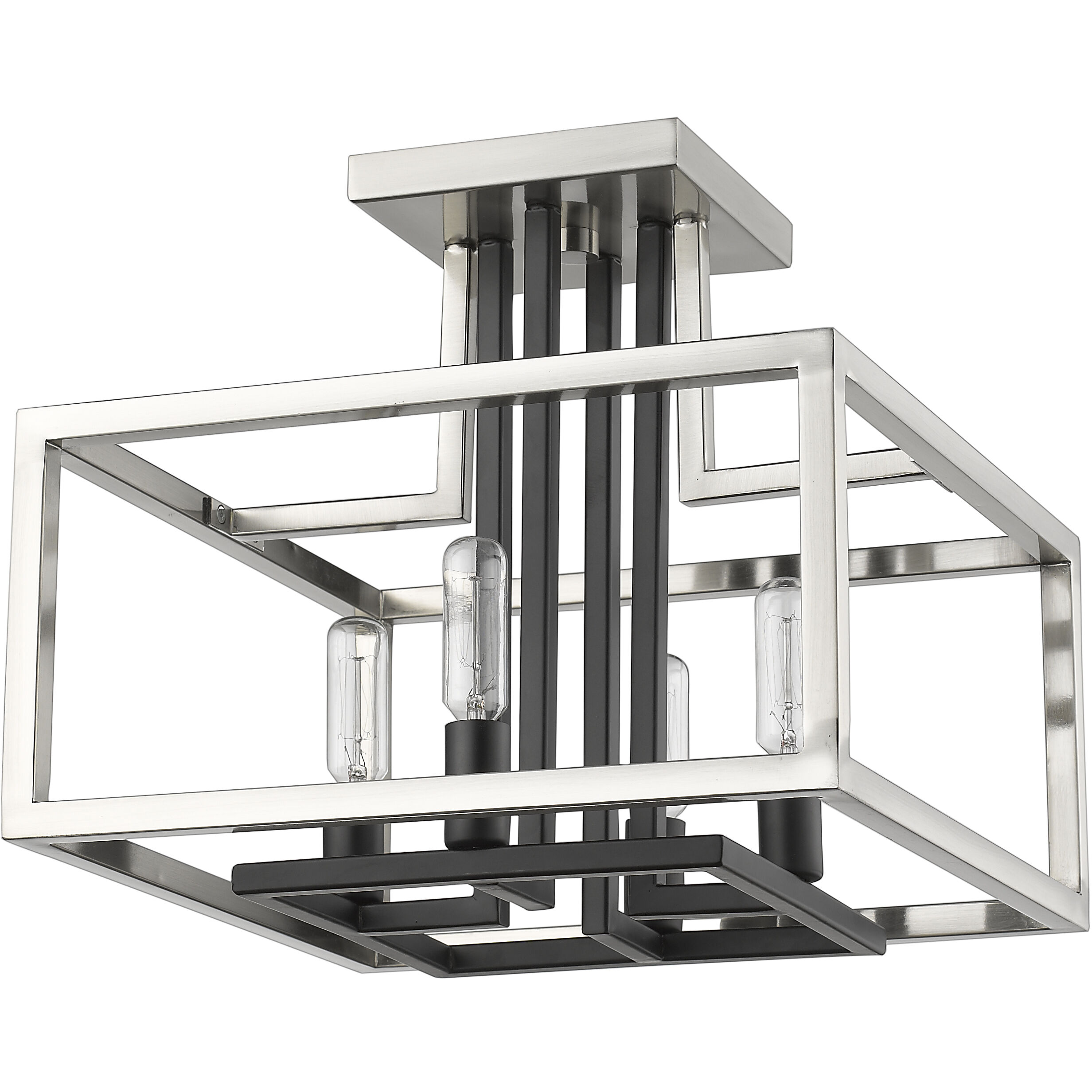 Quadra 4 Light 12 inch Brushed Nickel and Black Semi Flush Mount Ceiling Light in 5.61