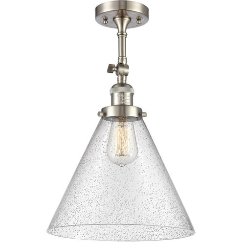 Franklin Restoration X-Large Cone 1 Light 12 inch Brushed Satin Nickel Semi-Flush Mount Ceiling Light in Seedy Glass, Franklin Restoration