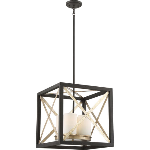 Boxer 4 Light 17 inch Matte Black and Antique Silver Accents Pendant Ceiling Light