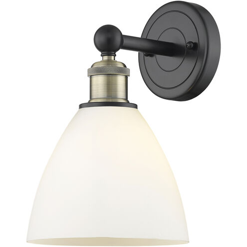 Bristol Glass Sconce Wall Light in Black Antique Brass, Matte White