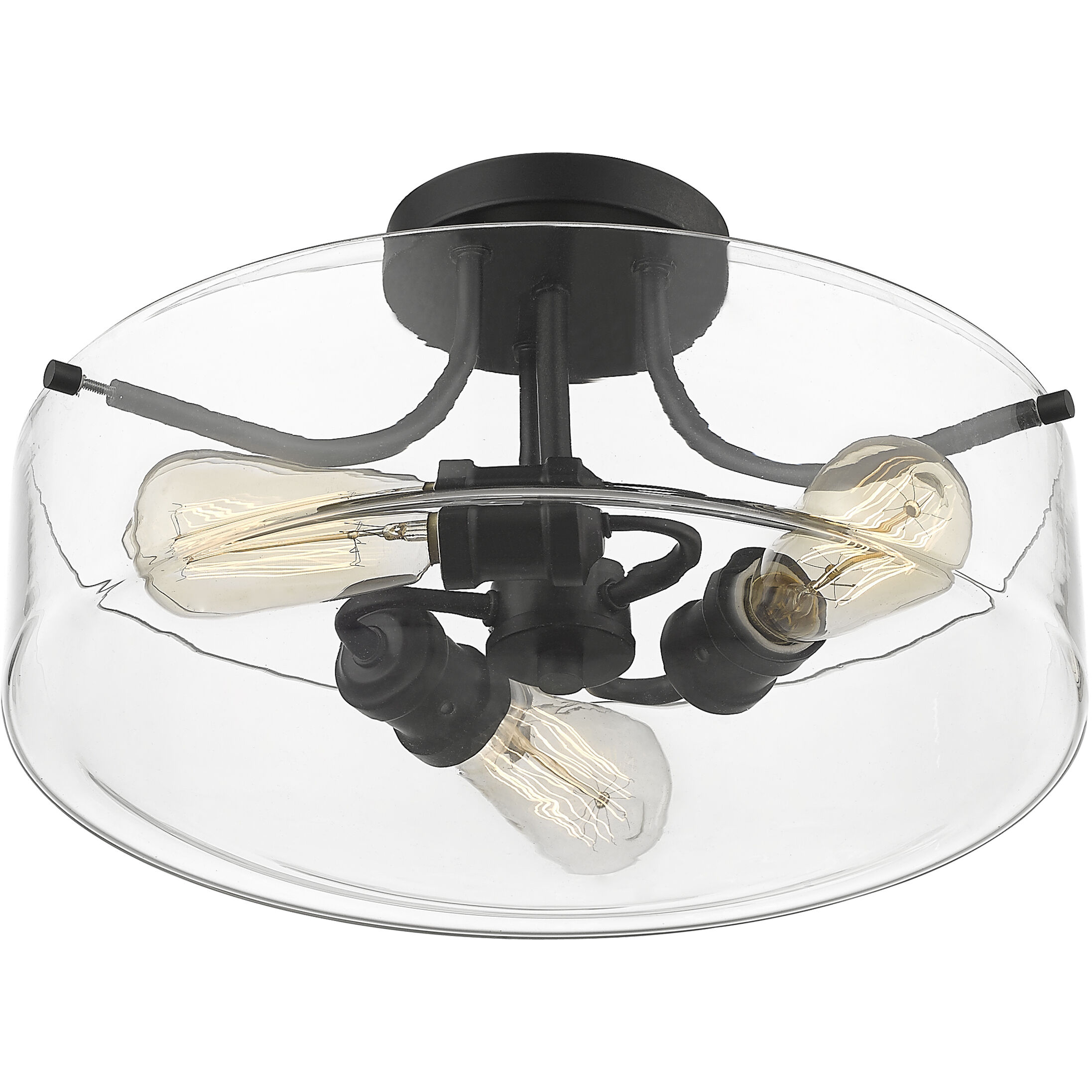 Delaney 3 Light 15 inch Matte Black Semi Flush Mount Ceiling Light