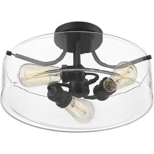 Delaney 3 Light 15 inch Matte Black Semi Flush Mount Ceiling Light