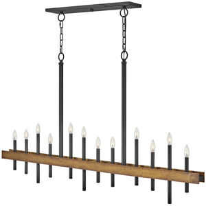Wells LED 60 inch Weathered Brass with Black Indoor Linear Chandelier Ceiling Light