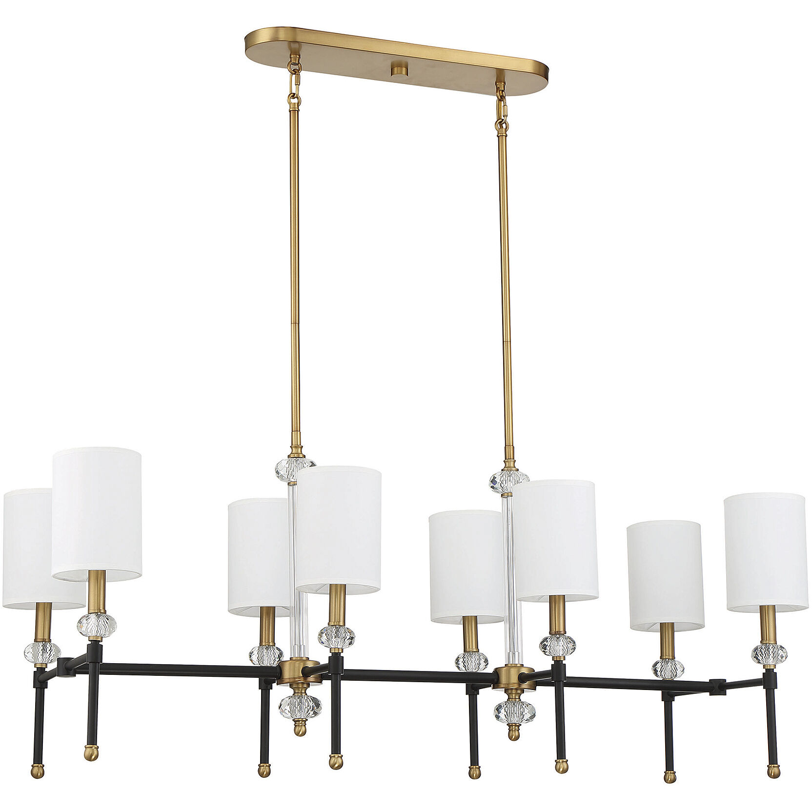 Tivoli 8 Light 42 inch Black with Warm Brass Accents Linear Chandelier Ceiling Light