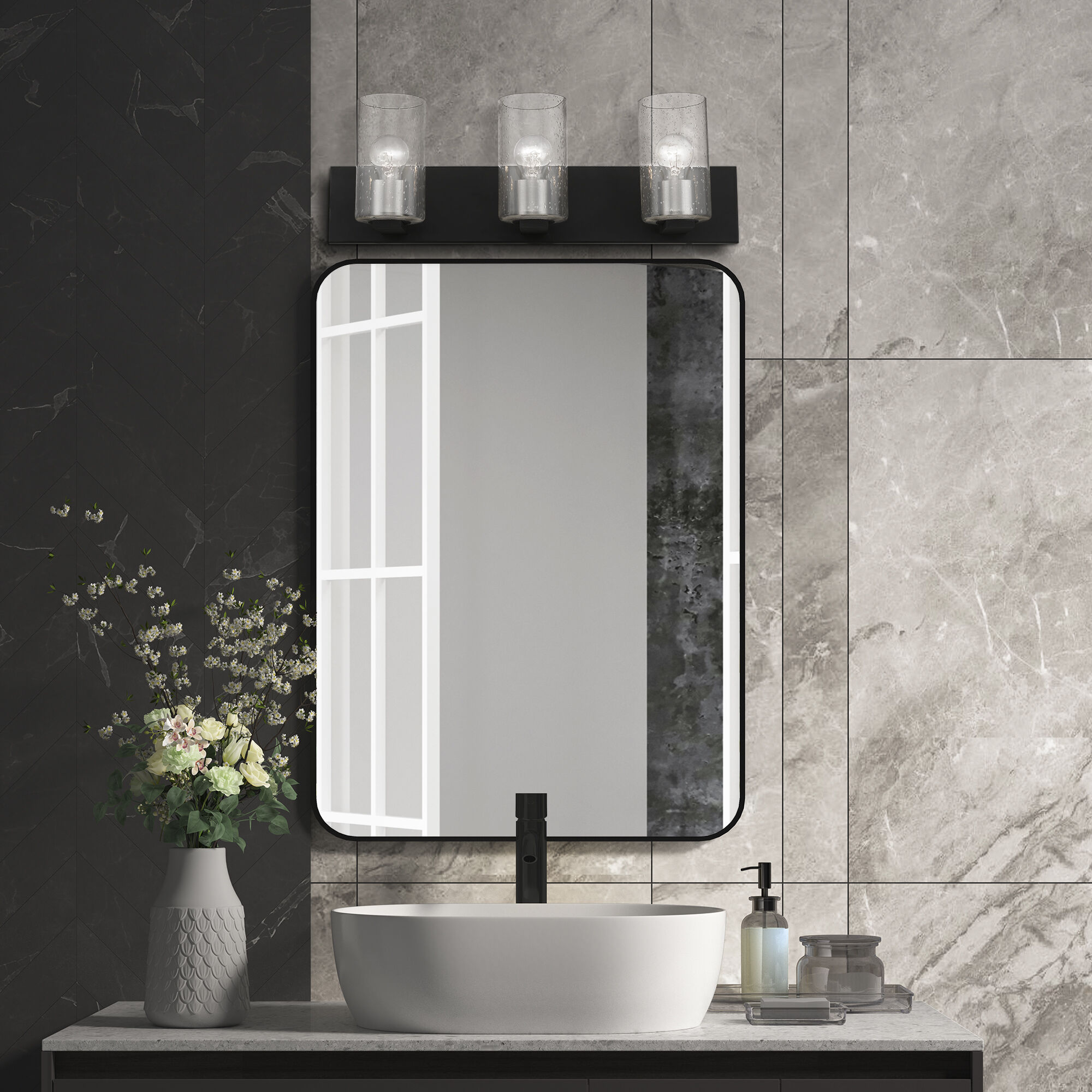 Zurich 3 Light 24 inch Black with Brushed Nickel Accents Vanity Sconce Wall Light