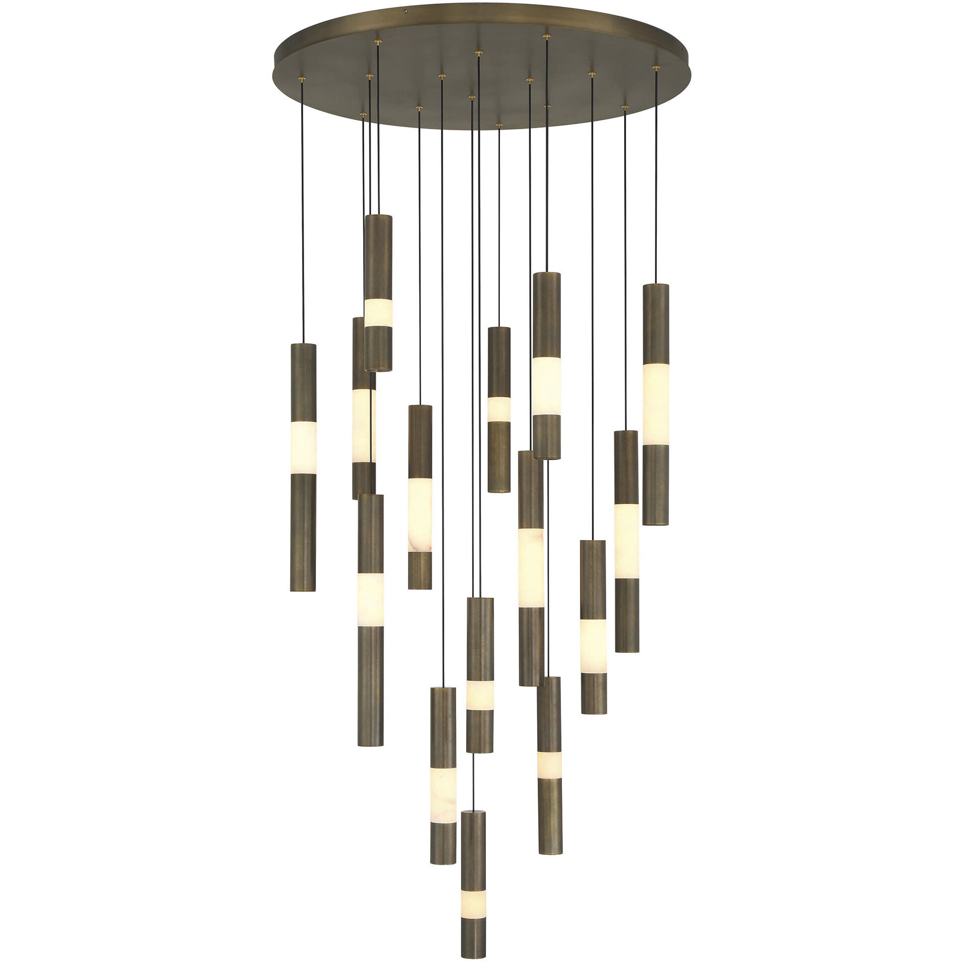 Ronda LED 32 inch Weathered Brass Multi Drop Chandelier Ceiling Light